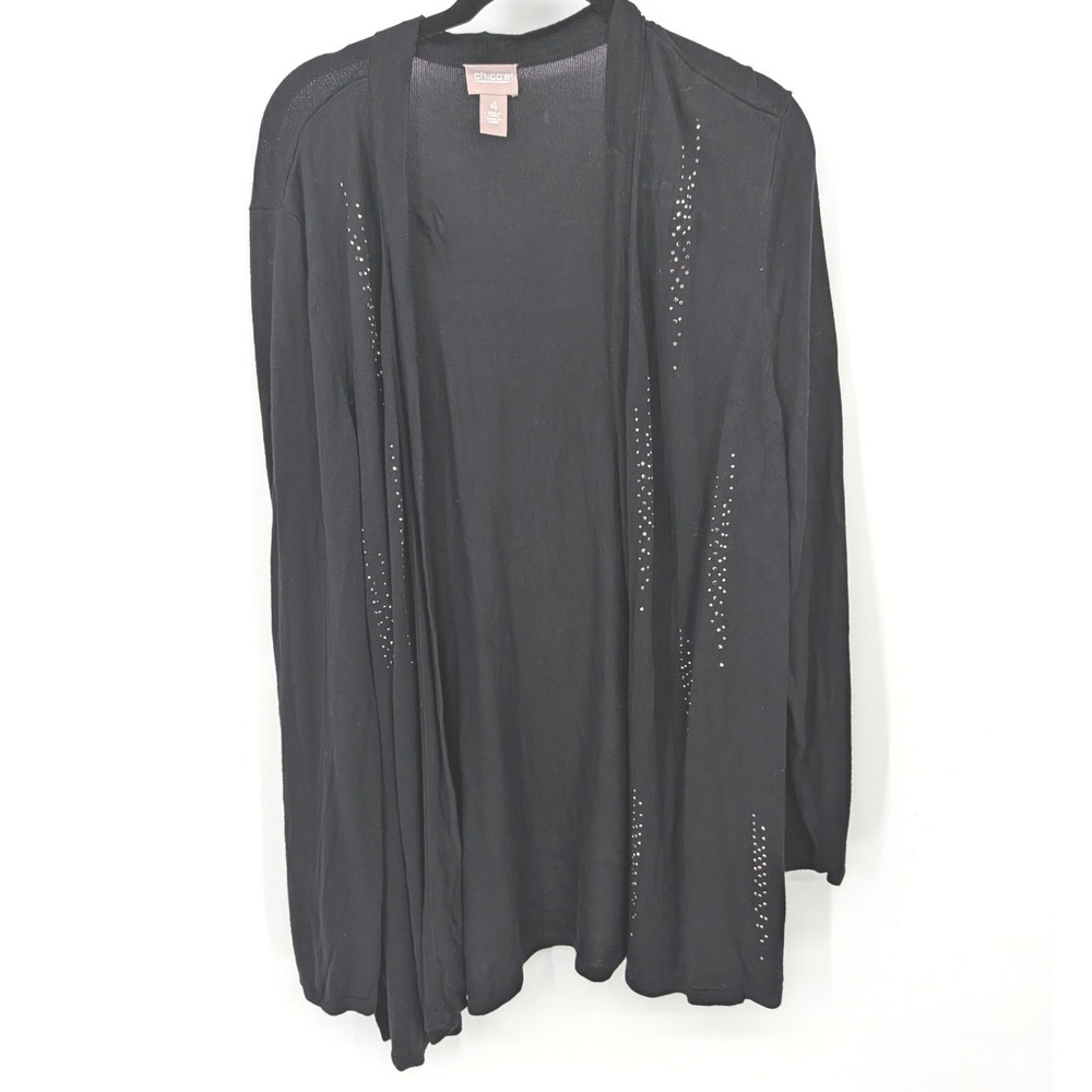 Chicos Cardigan Women Plus XXL Black Studded Open Front Long Sleeve Rayon Knit